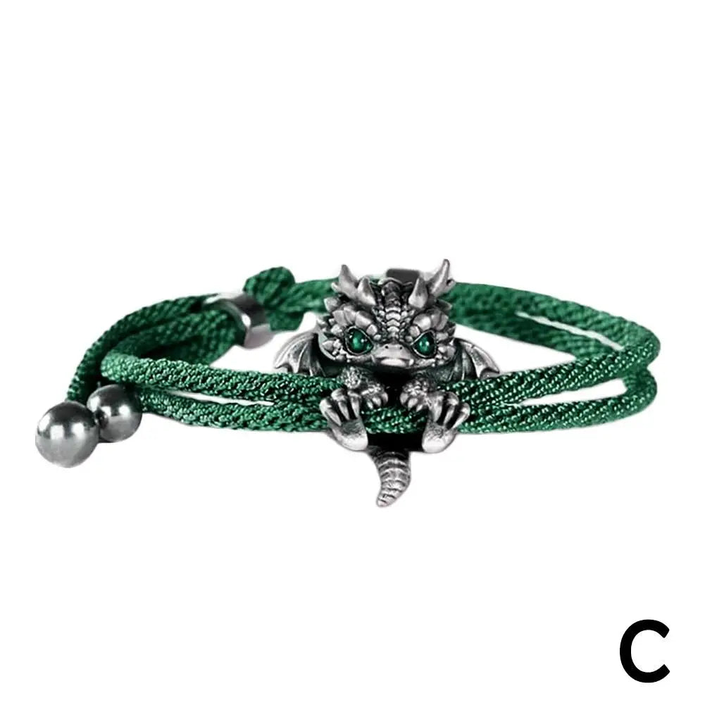 Vintage Red Rope Dragon Bracelet Bangle for Men Women Pullable Adjust Bracelet This Animal Year Good Lucky Jewelry Accessories